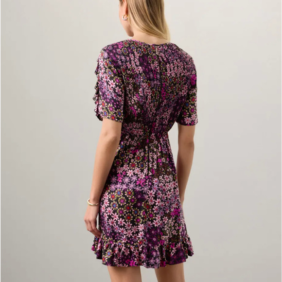 Kate Spade Floral Fit Flare Mini Dress Size 4 Smocked Silk Designer Cottage $428 - Picture 3 of 11